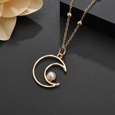 New Womens Alloy Necklace Creative Design Hollow Moon Imitation Pearl Pendant Necklace Beautiful Romantic Wedding Party
New Womens Alloy Necklace Creative Design Hollow Moon Imitation Pearl Pendant Necklace Beautiful Romantic Wedding Party