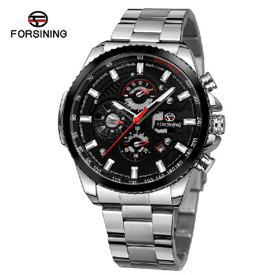 FORSINING Men Three Dials Stainless Steel Band Calendar Analog Watch Waterproof Automatic Mechanical Wrist Watch
FORSINING Men Three Dials Stainless Steel Band Calendar Analog Watch Waterproof Automatic Mechanical Wrist Watch