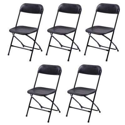 5pcs Plastic Folding Chairs Stackable Wedding Party Banquet Commercial Black