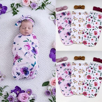 Canis Newborn Baby Cute Swaddle Blanket Sleeping Swaddle Muslin WrapHeadband