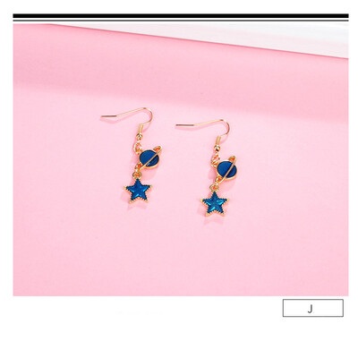 Women Blue Metal Asymmetric Geometry Starry Moon Planet Stud Earrings Long Asymmetric Wild Sweet Jewelry Eardrop One size 
Women Blue Metal Asymmetric Geometry Starry Moon Planet Stud Earrings Long Asymmetric Wild Sweet Jewelry Eardrop One size
