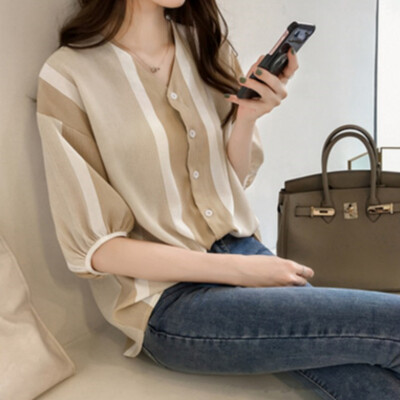 Women Loose Casual Chiffon V-neck Summer Sweet Striped Print Puff Sleeve Lace Bottoming Blouse
Women Loose Casual Chiffon V-neck Summer Sweet Striped Print Puff Sleeve Lace Bottoming Blouse
