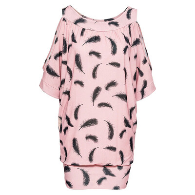 Summer Sexy Top Women Round Collar Off-shoulder Feather Print Loose Short Sleeve Casual Wild T-Shirt camisetas verano mujer
Summer Sexy Top Women Round Collar Off-shoulder Feather Print Loose Short Sleeve Casual Wild T-Shirt camisetas verano mujer