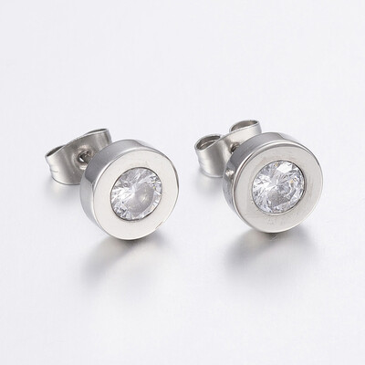 304 Stainless Steel Stud Earrings with Cubic Zirconia Flat Round Clear Stainless Steel Color 9x35mm
304 Stainless Steel Stud Earrings with Cubic Zirconia Flat Round Clear Stainless Steel Color 9x35mm