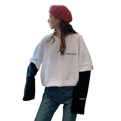 T-Shirt Women Autumn Solid Loose Long Sleeve T-Shirt Fake Two Pieces Ladies Tops Letter Print Casual Simple Female T-Shirt
T-Shirt Women Autumn Solid Loose Long Sleeve T-Shirt Fake Two Pieces Ladies Tops Letter Print Casual Simple Female T-Shirt