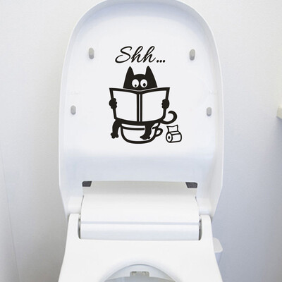 JPGIF Cute Cat Shh Toilet Removable Art Vinyl Mural Home Room Decor Wall Stickers