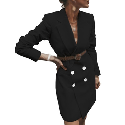 Women Solid Color Slim Suit Dress Lapel Long Sleeve Double-Breasted Mini Dresses
Women Solid Color Slim Suit Dress Lapel Long Sleeve Double-Breasted Mini Dresses