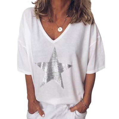 Plus Size Tops Women T Shirt Women Sequins V-Neck Five-Pointed Star Print Tee Female Short Sleeve Street Tee Shirt
Plus Size Tops Women T Shirt Women Sequins V-Neck Five-Pointed Star Print Tee Female Short Sleeve Street Tee Shirt