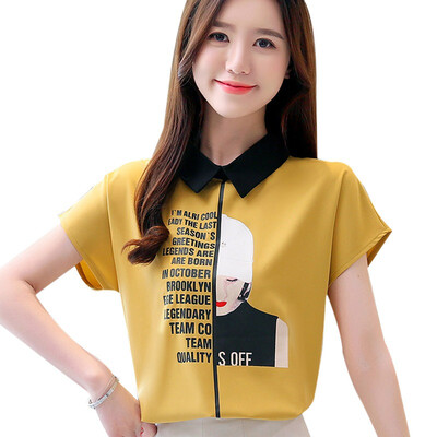 Blouse Women Tops Peter Pan Collar Short Sleeve Letter Print Pullover Chiffon Blouse Korean Style Elegant Office Lady
Blouse Women Tops Peter Pan Collar Short Sleeve Letter Print Pullover Chiffon Blouse Korean Style Elegant Office Lady