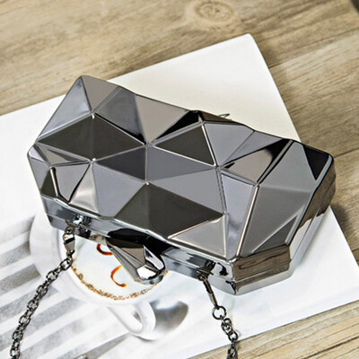 Women Handbags Metal Hexagon Clutches Fashion Geometric Mini Party Purse Bags