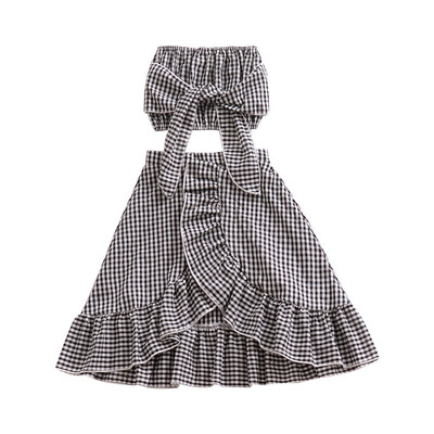 Childrens Girls Boob Tube Plaid Tops Irregular Skirts Two Pieces Sets Chiffon Children Clothing 
Childrens Girls Boob Tube Plaid Tops Irregular Skirts Two Pieces Sets Chiffon Children Clothing