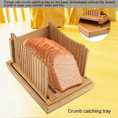 Greensen Foldable Bamboo Bread Slicer Guide with Crumb Catching Tray