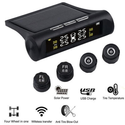 TPMS Solar Power Universal Wireless Tire Pressure Monitoring System 4 External Sensors Displays 4 Tires&39 Pressure
TPMS Solar Power Universal Wireless Tire Pressure Monitoring System 4 External Sensors Displays 4 Tires&39 Pressure
