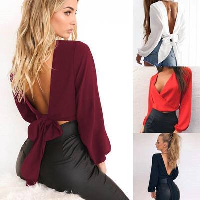 Sexy Womens Ladies Summer Backless Tops Long Sleeve Shirt Casual Blouse T-shirt Black WhiteRedWine Red M L XL
Sexy Womens Ladies Summer Backless Tops Long Sleeve Shirt Casual Blouse T-shirt Black WhiteRedWine Red M L XL