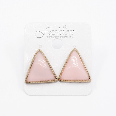 Golden Alloy Enamel Triangle Ear Studs Pink 19x85mm Pin 06mm