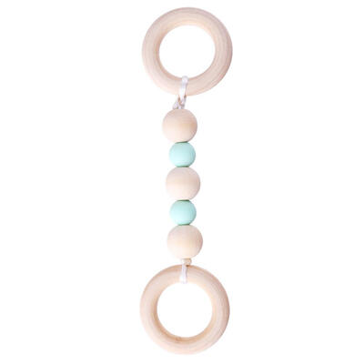 Baby Silicone Wood Beads Teether Ring Chain for Newborn Infant Tooth Train