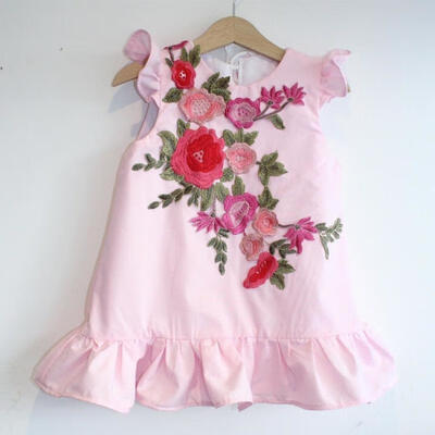 Fashion Toddler Kids Baby Girls 3D Flowers Dress Summer Embroidery Clothes 1-5T