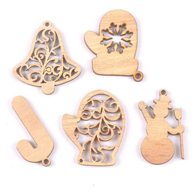 10PCS Wood Piece Hollow Christmas Element Shape Christmas Tree Hanging Decoration