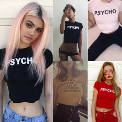 New Women Slim Tank Tops Cotton Psycho Print Holes Crop Top Short Sleeve T-Shirt
New Women Slim Tank Tops Cotton Psycho Print Holes Crop Top Short Sleeve T-Shirt