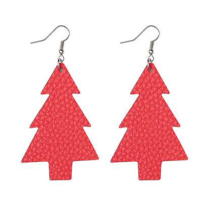 Christmas Double-sided Artificial Leather Earrings Teardrop Xmas Tree Dangle