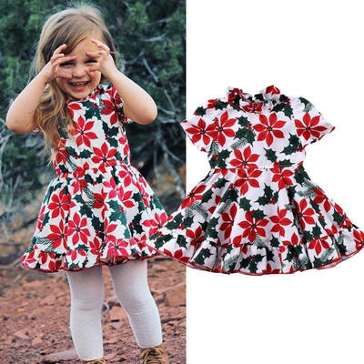 Fashion Kids Baby Girls Floral Short Sleeve Mini Dress Princess Clothes Summer