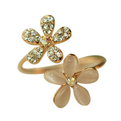 Women Opal Rhinestone Flowers Little Daisy Openings Adjustable Ring Female Crystal Floral Ring Jewelry