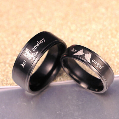 Stainless Steel Wedding Band Rings Couple Jewelry Letter His Angel Her Cowboy for Women Men
Stainless Steel Wedding Band Rings Couple Jewelry Letter His Angel Her Cowboy for Women Men