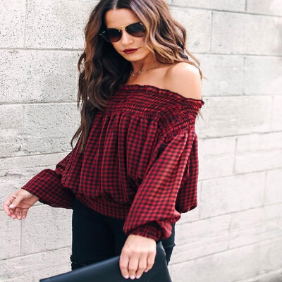 2018ebay sizzling autumn&winter Europe&America womens word collar ruffled off-the-shoulder plaid T-shirt top A021 Wine
2018ebay sizzling autumn&winter Europe&America womens word collar ruffled off-the-shoulder plaid T-shirt top A021 Wine