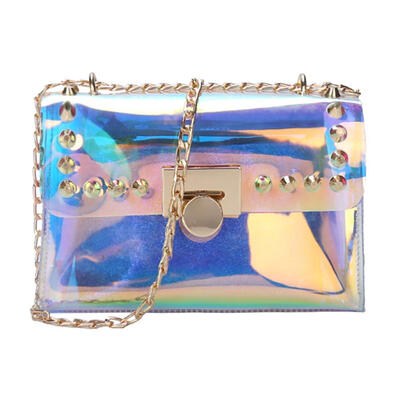 Laser Clear Shoulder Messenger Handbags Women PVC Chain Rivet Crossbody Bag