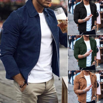 Men Zipper Casual Business Jacket Fight Bomber Coat Thin Autumn Baseball Outwear