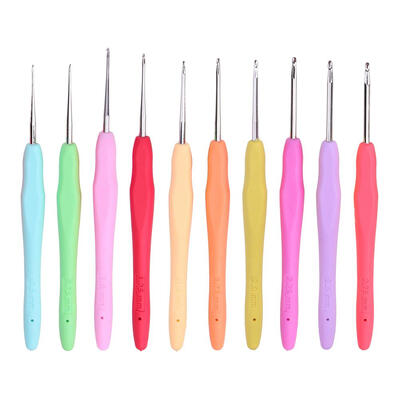 10pcs Soft TPR Handle Aluminum Crochet Hooks Weaving Needles Knitting Tools