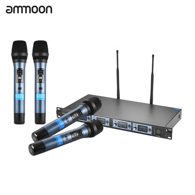 ammoon 4D Professional 4 Channel UHF Wireless Handheld Microphone System 4 Microphones 1 Wireless Receiver 635mm Audio Cable LCD
ammoon 4D Professional 4 Channel UHF Wireless Handheld Microphone System 4 Microphones 1 Wireless Receiver 635mm Audio Cable LCD