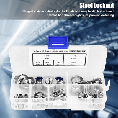 Greensen 45pcs Flanged Stainless Steel Nylon Insert Locknut Assortment Kit M3 M4 M5 M6 M8 M10
Greensen 45pcs Flanged Stainless Steel Nylon Insert Locknut Assortment Kit M3 M4 M5 M6 M8 M10