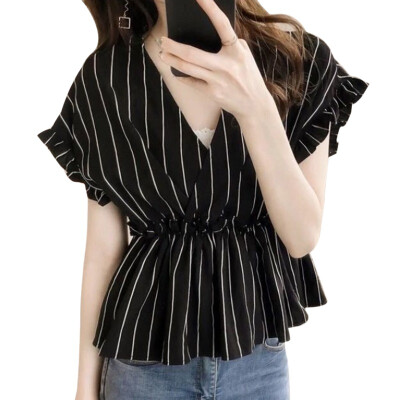 Fashion Ruffles Blouse Women Summer Short Butterfly Sleeve Shirt Striped V-Neck Shirt Casual Tops
Fashion Ruffles Blouse Women Summer Short Butterfly Sleeve Shirt Striped V-Neck Shirt Casual Tops