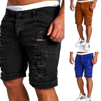 Mens Jeans Slim Fit Straight Skinny Fit Denim Trousers Casual Shorts Pants