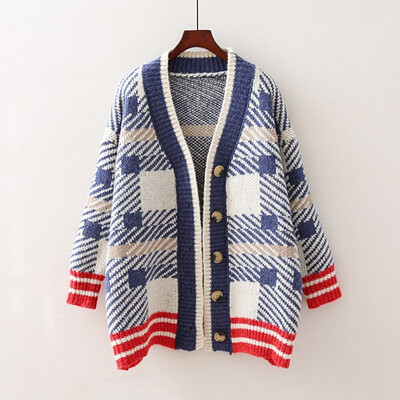 2018 autumn new Korean loose sweater cardigan womens long v-neck matching color checked fashion coat knitted sweater
2018 autumn new Korean loose sweater cardigan womens long v-neck matching color checked fashion coat knitted sweater