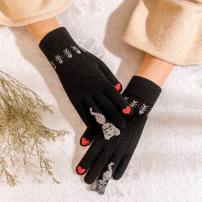 Warm Winter Knitted Full Finger Gloves Mittens Women Cute Cartoon Cats Touchable Screen Gloves