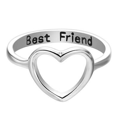 Fashion Best Friends Letter Ring Simple Hollow Heart Ring Friendship Jewelry