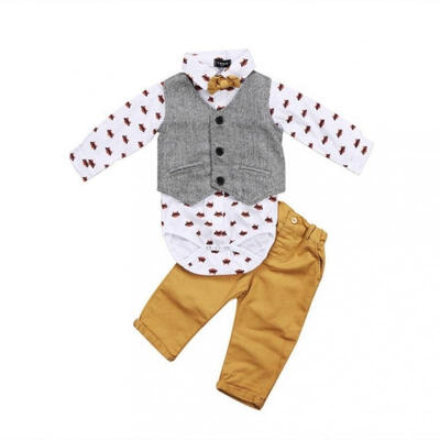 Fashion Kids Baby Boys Formal Suit Waistcoat Bodysuit Pants 3pcs sets Cute Gentleman Baby Outwear
Fashion Kids Baby Boys Formal Suit Waistcoat Bodysuit Pants 3pcs sets Cute Gentleman Baby Outwear