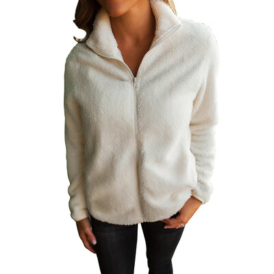 Womens Long Sleeves Plain Warm Coat Ladies Zipper Loose High Neck Soft Jacket 
Womens Long Sleeves Plain Warm Coat Ladies Zipper Loose High Neck Soft Jacket