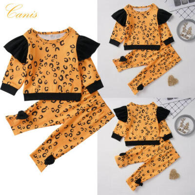 2PCS Newborn Baby Girl Leopard Ruffle Tops Pants Leggings Outfits Set Clothes US