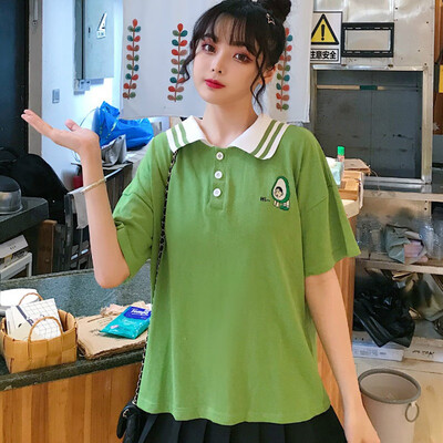 Womens Turn-down Collar Tee Avocado Embroidery Short Sleeve Buttons Loose Tshirt
Womens Turn-down Collar Tee Avocado Embroidery Short Sleeve Buttons Loose Tshirt