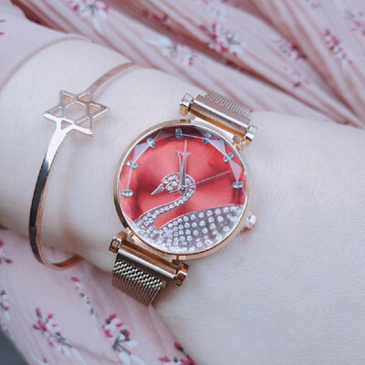 Lazy watch magnet woven mesh with swan watch ladies watch fashion trend polygon mirror female table Pink
Lazy watch magnet woven mesh with swan watch ladies watch fashion trend polygon mirror female table Pink
