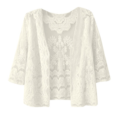 Toponeto Womens Seven Quarter Sleeve Lace Ladies Tops Coat Smock BG