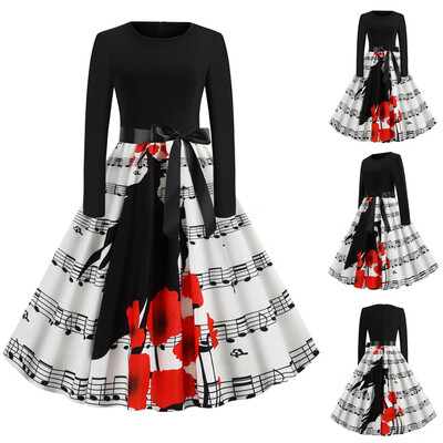 Tailored Women Halloween Musical Note Print Dress Round Neck Zipper Hepburn Party Dress
Tailored Women Halloween Musical Note Print Dress Round Neck Zipper Hepburn Party Dress