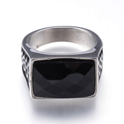 316 Stainless Steel Wide Band Rings with Natural Black Agate Rectangle Antique Silver Size 10 20mm 
316 Stainless Steel Wide Band Rings with Natural Black Agate Rectangle Antique Silver Size 10 20mm