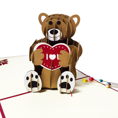 Romantic 3D Bear Love Heart Pop Up Greeting Card Anniversary Valentine Day Gift