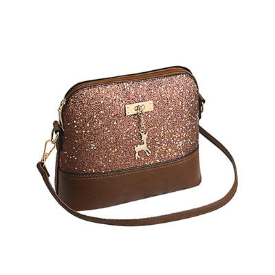 Sequins Splice Leather Women Shell Bag with Deer Shoulder Messenger Bags