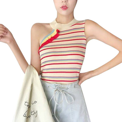 Womens Summer Sleeveless Irregular Ruffles Tank Top Vintage Striped Solid Knitted Sports Tight T-Shirt
Womens Summer Sleeveless Irregular Ruffles Tank Top Vintage Striped Solid Knitted Sports Tight T-Shirt