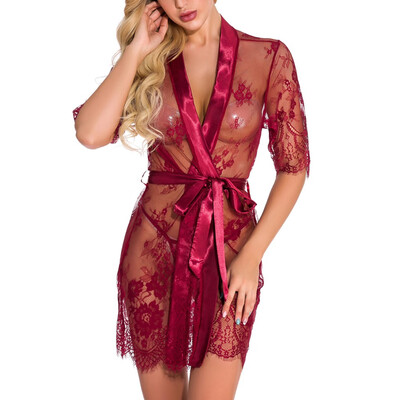 Toponeto Women Lace Lingerie V-Neck Short Sleeve Robe Sleepwear Bathrobe With Belt Thong
Toponeto Women Lace Lingerie V-Neck Short Sleeve Robe Sleepwear Bathrobe With Belt Thong
